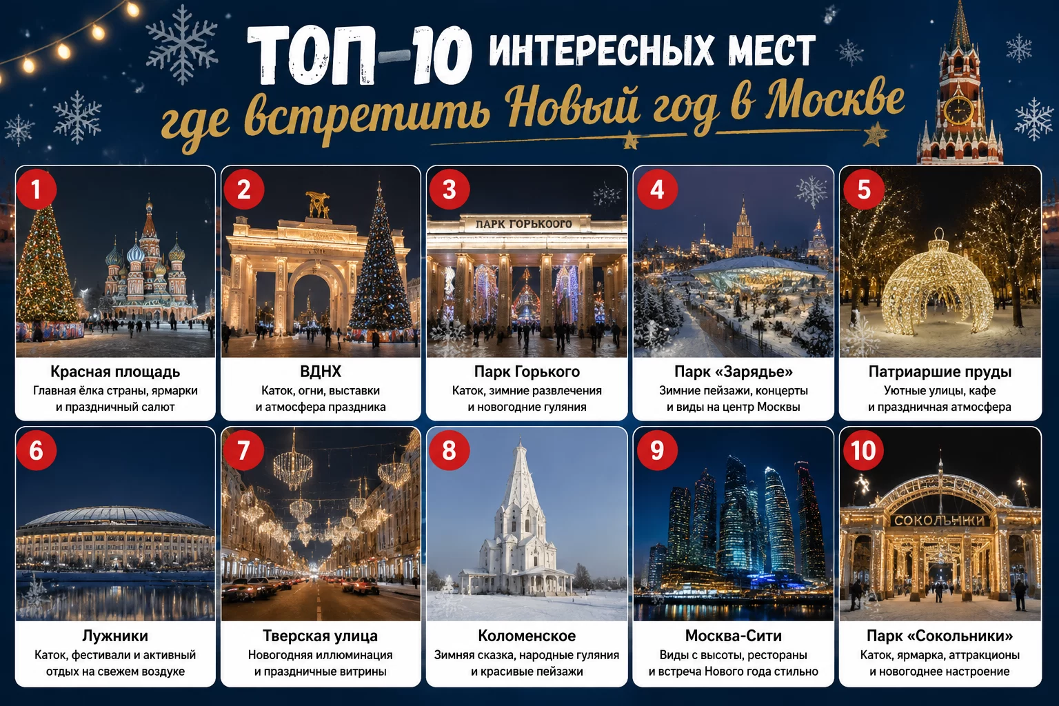 Топ-10 интересных мест где встретить Новый год в Москве